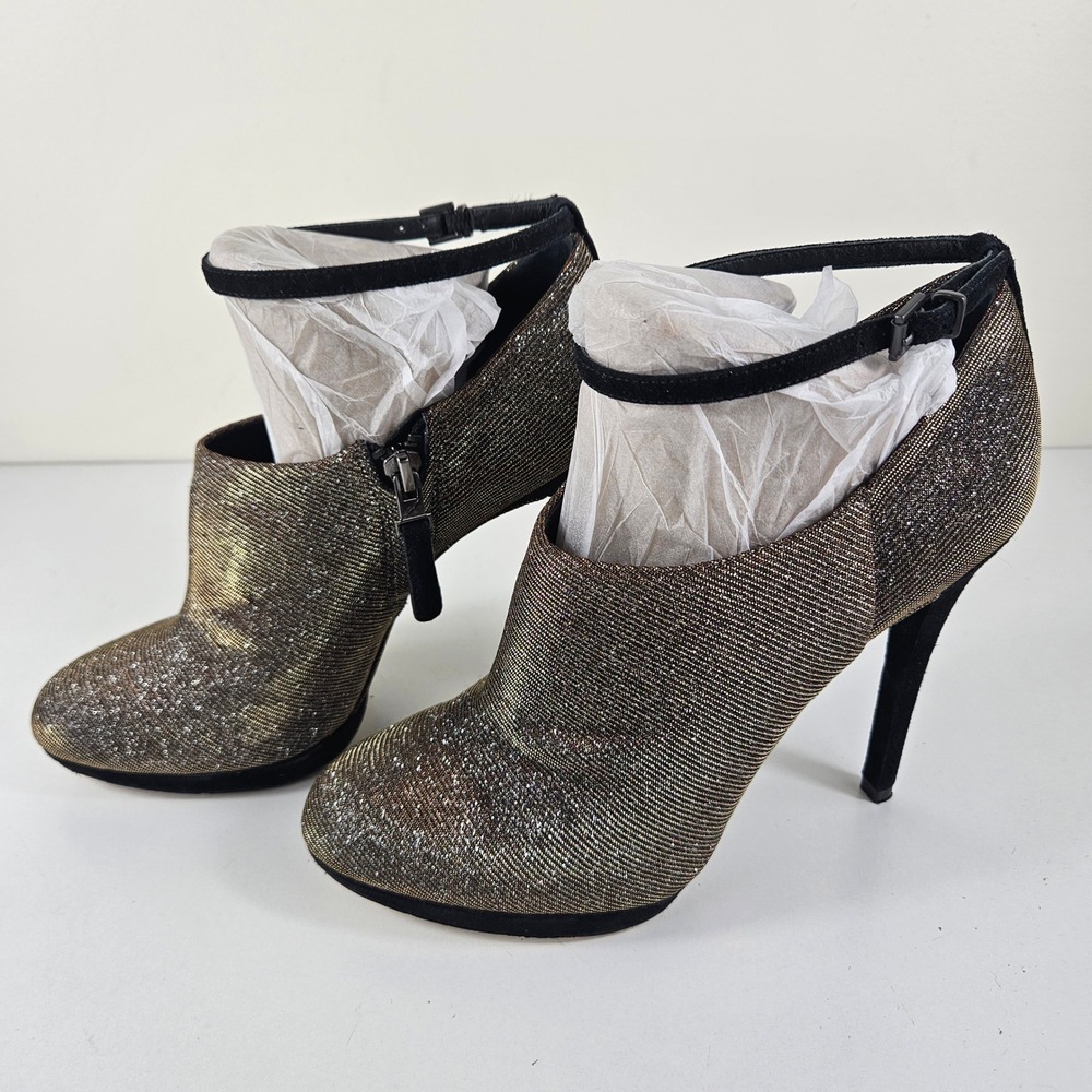 B. Brian Atwood Fruitera Womens 7.5 Gold Bronze Iridescent Strap Stiletto Heels - Picture 2 of 11